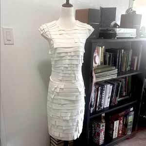 Halston White Tiered Sheath Mini Dress